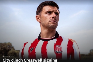 官方：斯托克城簽下35歲西漢姆名宿克雷斯維爾，簽約1年