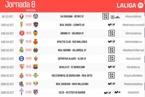 西甲官方公布聯(lián)賽第8輪賽程：皇馬主場(chǎng)迎黃潛，巴薩客戰(zhàn)塞維利亞