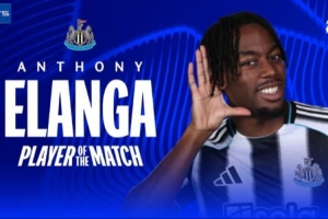 1過人成功1關鍵傳球，伊蘭加當選紐卡4-0圣吉羅斯一役全場最佳