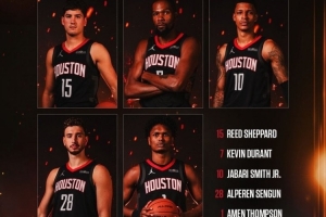 火箭公布今日戰(zhàn)爵士首發(fā)：謝潑德、杜蘭特、小賈、申京、阿門