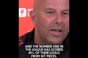 斯洛特調(diào)侃：聯(lián)賽第一60%進(jìn)球是定位球，我們只落后1分，沒那么糟