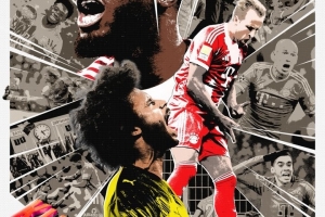 德國國家德比！拜仁曬戰(zhàn)多特預熱海報：拼貼畫風格！于帕凱恩出鏡