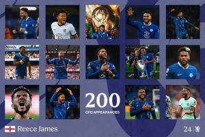 切爾西曬里斯-詹姆斯海報：200場里程碑，純血切爾西人
