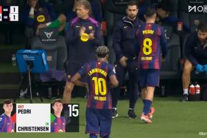 比賽第63分鐘，亞馬爾、佩德里被巴德吉和克里斯滕森換下