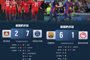 殘暴??去年歐冠4強(qiáng)今夜全大勝，巴黎7-2；巴薩6-1；槍手國(guó)米4-0