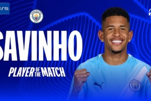 1助攻4關(guān)鍵傳球！薩維尼奧當(dāng)選曼城2-0黃潛全場(chǎng)最佳球員