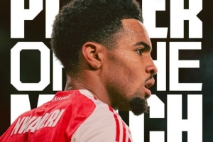 打入一球！恩瓦內(nèi)里被評為阿森納2-0布萊頓隊(duì)內(nèi)全場最佳