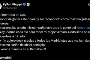 榮獲歐洲金靴！姆巴佩社媒：感謝隊友、皇馬的每一個人和皇馬球迷