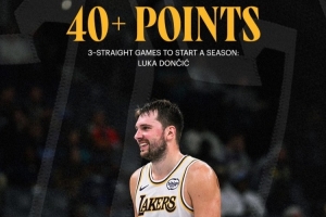 湖人官方：東契奇開季連續(xù)三場40+得分！上一位做到的是張伯倫！