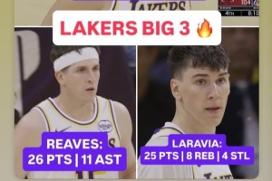 拉拉維亞轉(zhuǎn)發(fā)湖人“三巨頭”數(shù)據(jù)：自己+東契奇和里夫斯