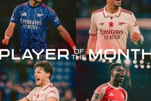 阿森納官方10月最佳球員候選：賴斯、薩卡、加布里埃爾、廷伯