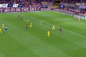 國米1-0領(lǐng)先！蘇西奇做球，迪馬爾科冷靜推射得手