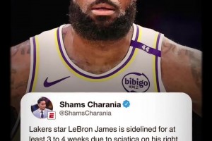 ??詹姆斯坐骨神經(jīng)痛將缺席3-4周！22場揭幕戰(zhàn)全勤神話終結(jié)